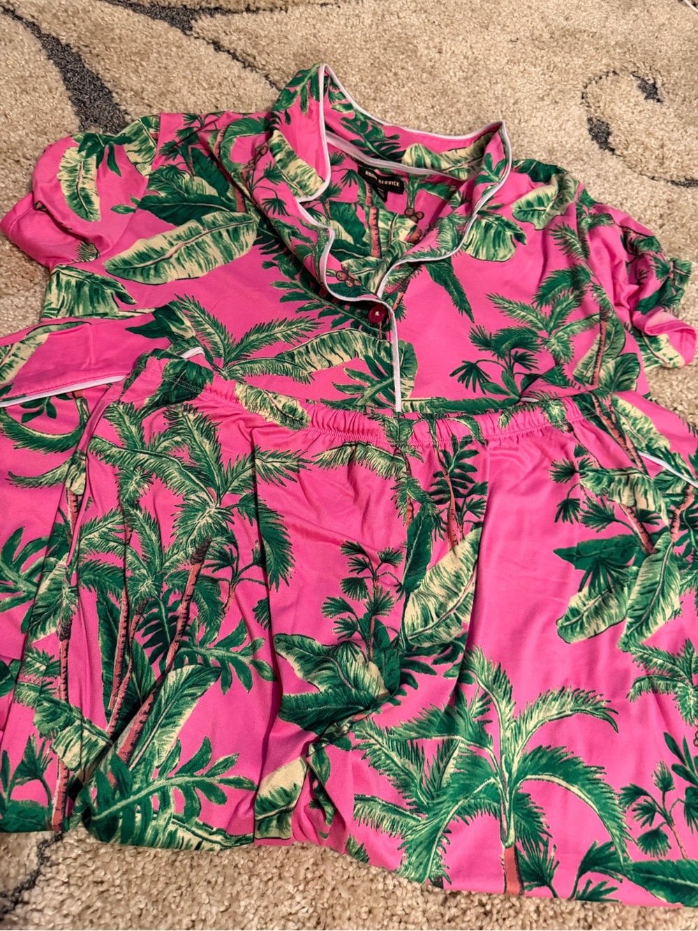 Pink Tropical Palm Pajama Set